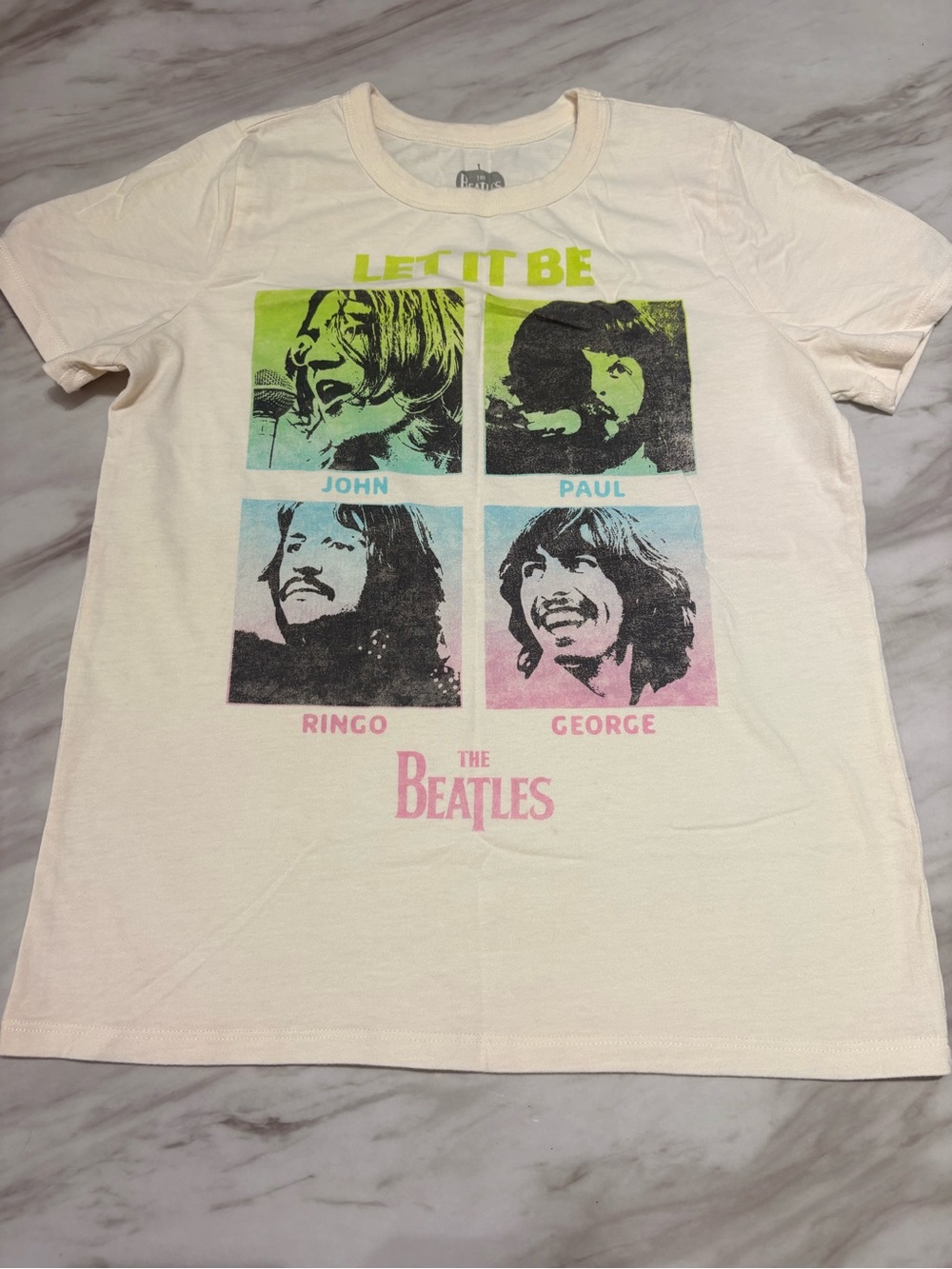 The Beatles Kids 'Let It Be' Graphic Tee - Cream with Green Blue Pink